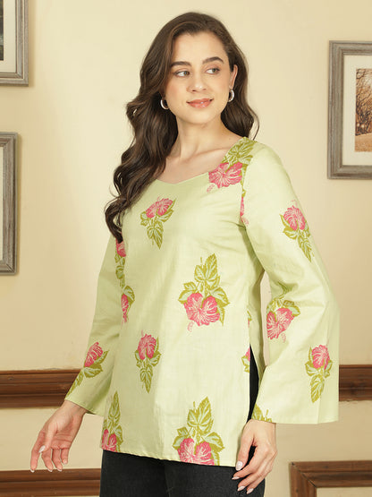 Printed Cotton Long Sleeves Top