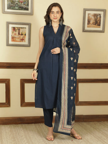 Dyed Pure Cotton Straight Kurta Set With Dupatta