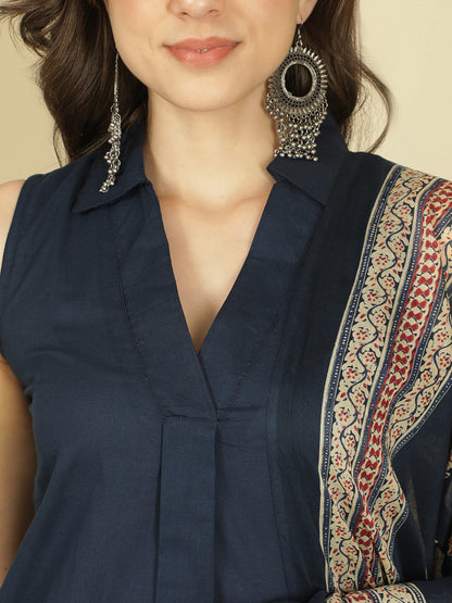 Dyed Pure Cotton Straight Kurta Set With Dupatta