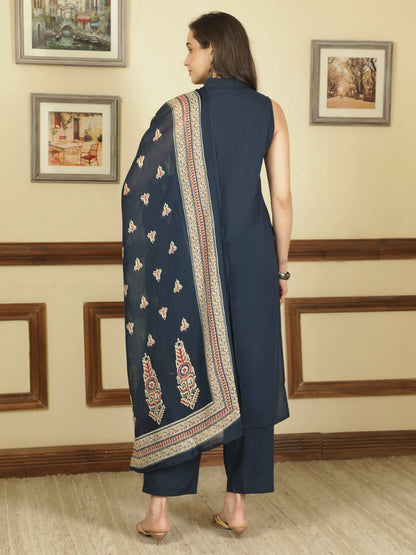 Dyed Pure Cotton Straight Kurta Set With Dupatta