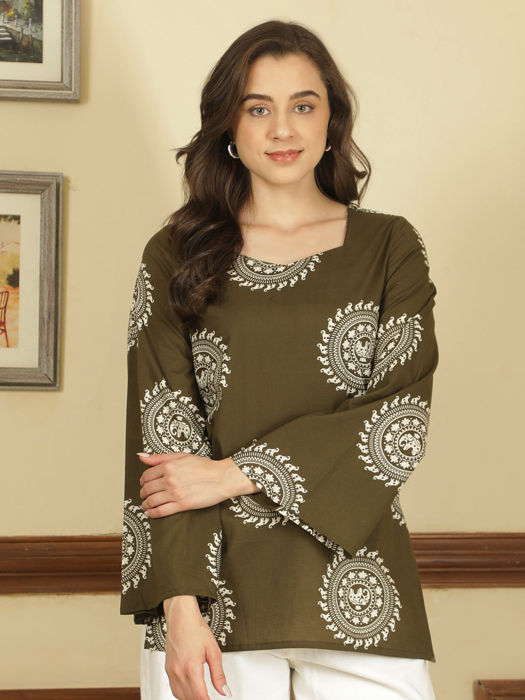 Printed Cotton Long Sleeves Top