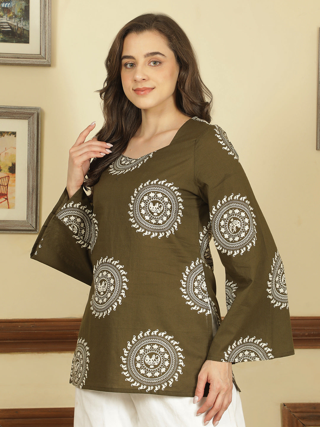 Printed Cotton Long Sleeves Top