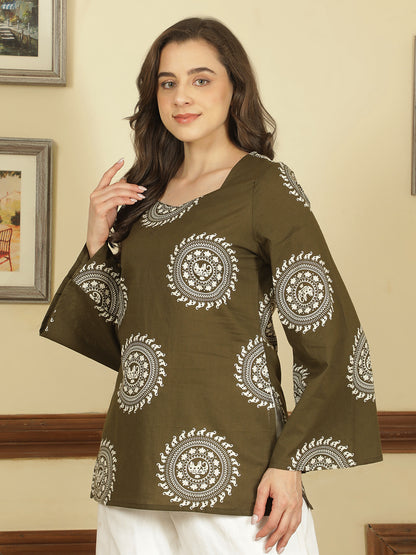 Printed Cotton Long Sleeves Top