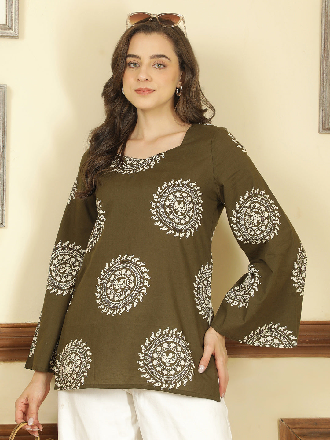 Printed Cotton Long Sleeves Top