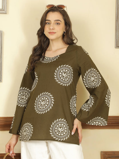 Printed Cotton Long Sleeves Top