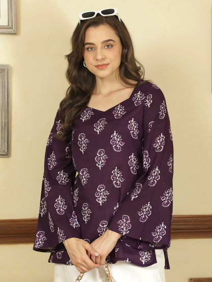 Printed Cotton Long Sleeves Top