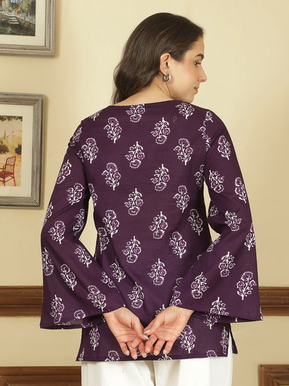 Printed Cotton Long Sleeves Top