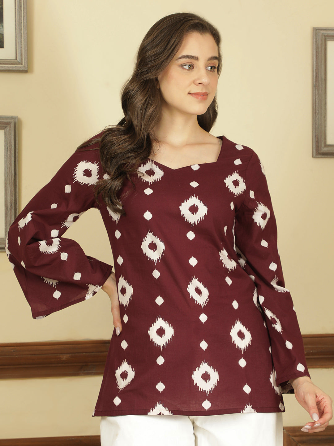 Printed Cotton Long Sleeves Top