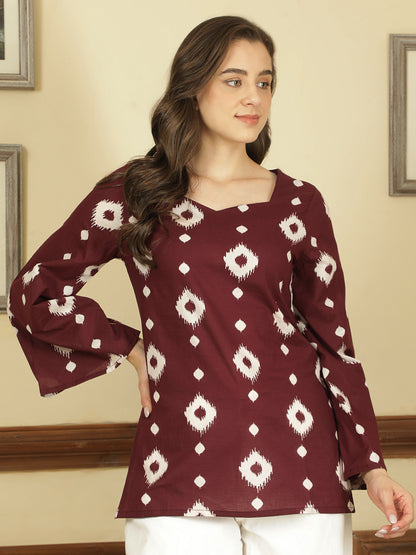 Printed Cotton Long Sleeves Top