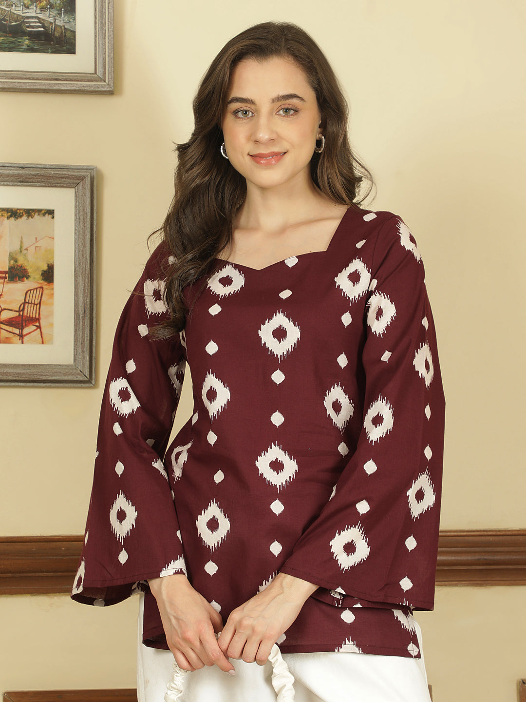 Printed Cotton Long Sleeves Top
