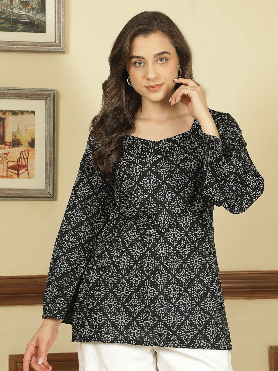 Printed Cotton Long Sleeves Top
