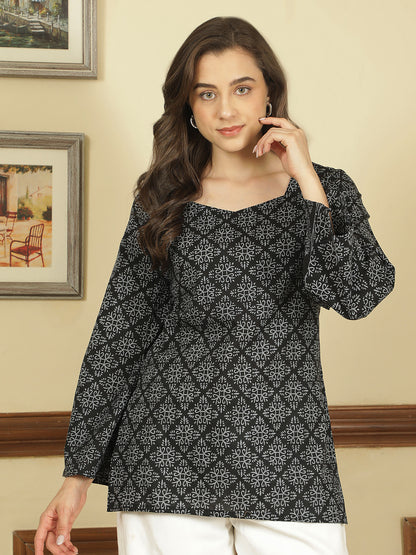 Printed Cotton Long Sleeves Top