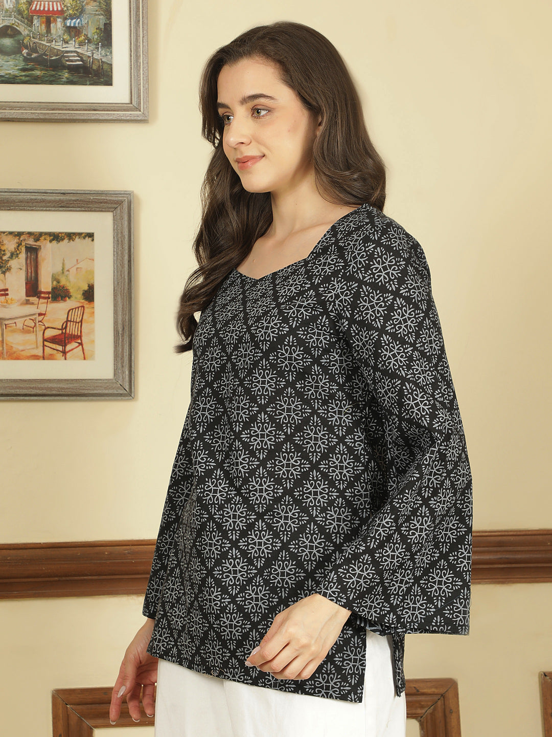 Printed Cotton Long Sleeves Top