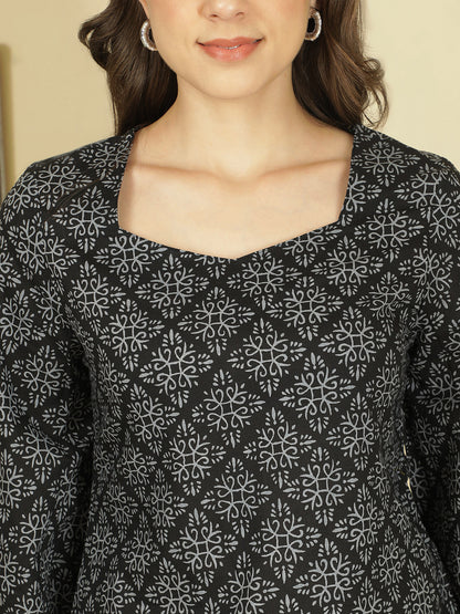 Printed Cotton Long Sleeves Top