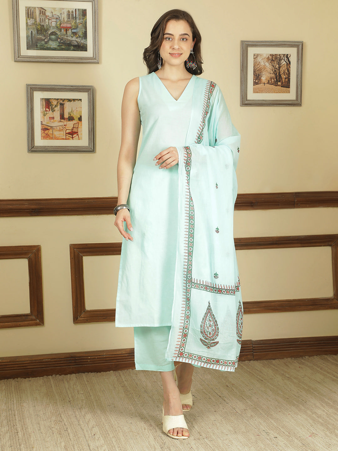 Dyed Pure Cotton Straight Kurta Set With Dupatta