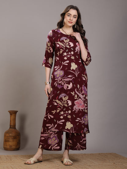 Printed Viscose Rayon Straight Kurta Set