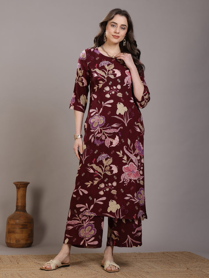 Printed Viscose Rayon Straight Kurta Set