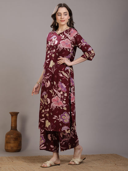 Printed Viscose Rayon Straight Kurta Set