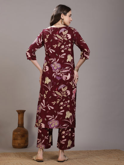 Printed Viscose Rayon Straight Kurta Set