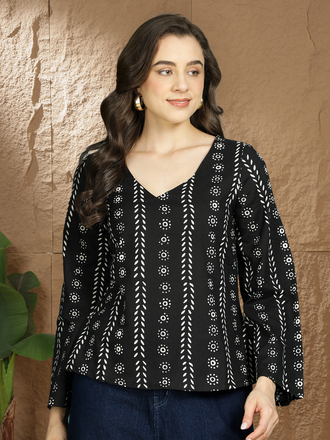 Printed Cotton Long Sleeves Top