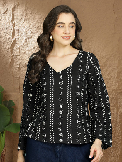 Printed Cotton Long Sleeves Top