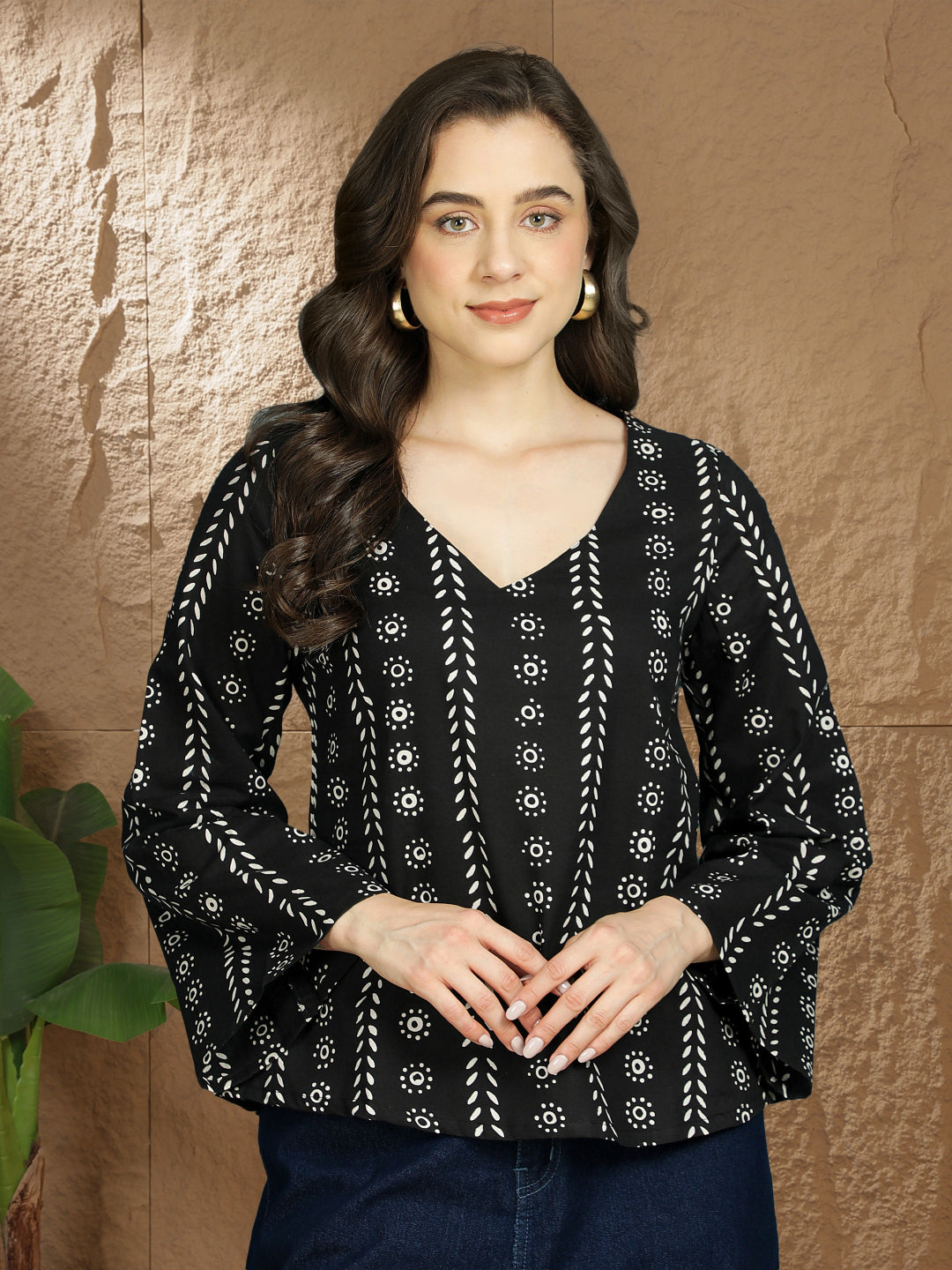 Printed Cotton Long Sleeves Top