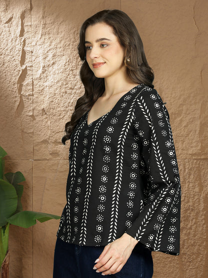 Printed Cotton Long Sleeves Top