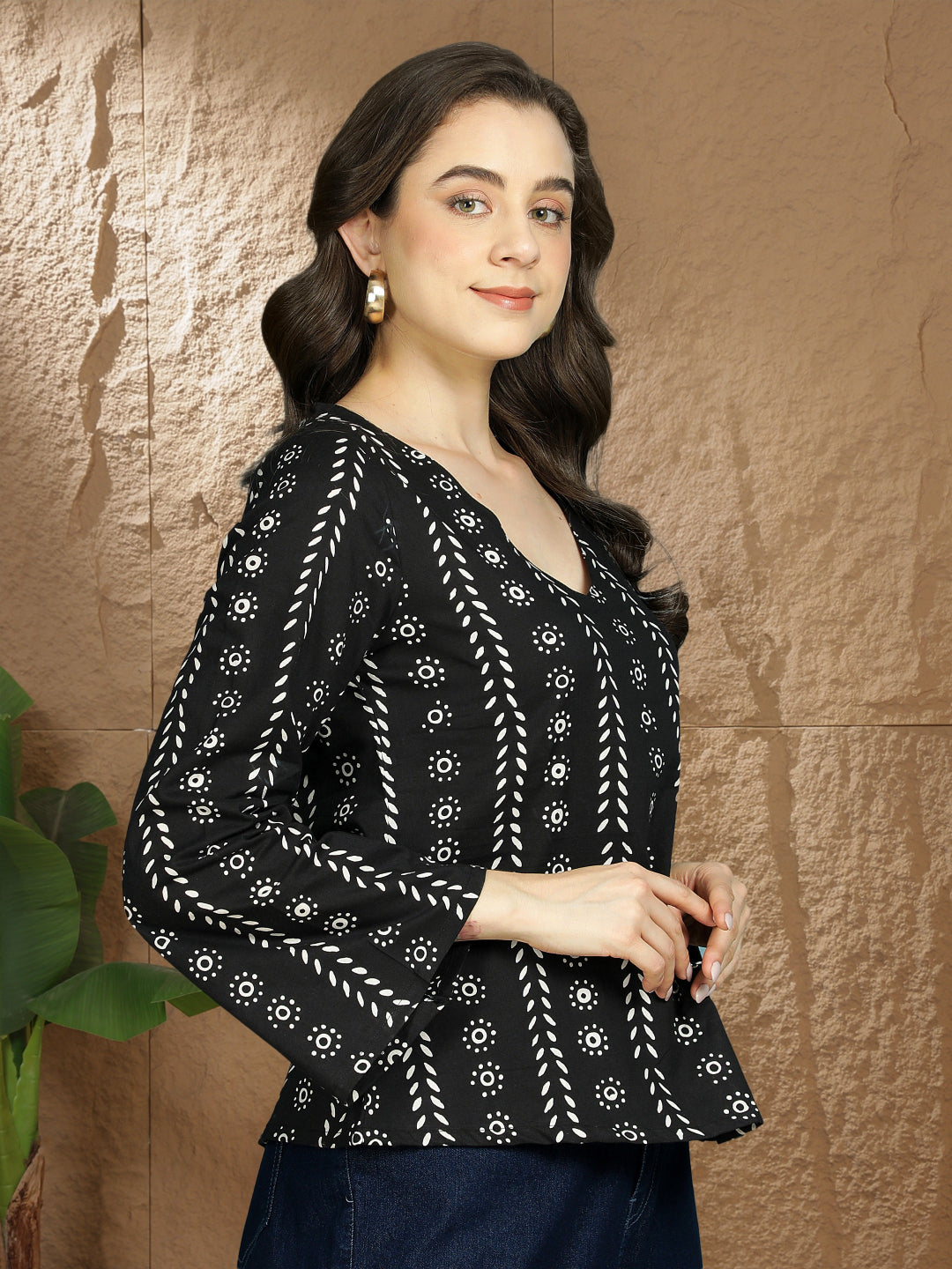 Printed Cotton Long Sleeves Top