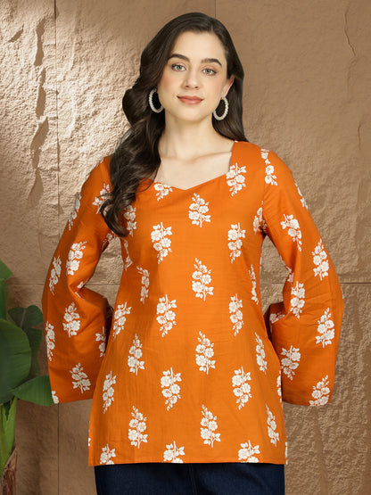 Printed Cotton Long Sleeves Top