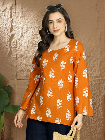 Printed Cotton Long Sleeves Top