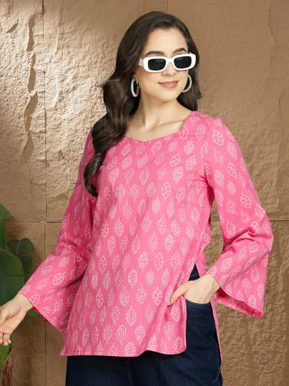 Printed Cotton Long Sleeves Top