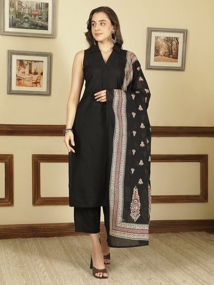 Dyed Pure Cotton Straight Kurta Set With Dupatta