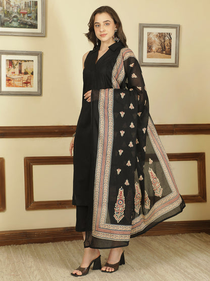 Dyed Pure Cotton Straight Kurta Set With Dupatta