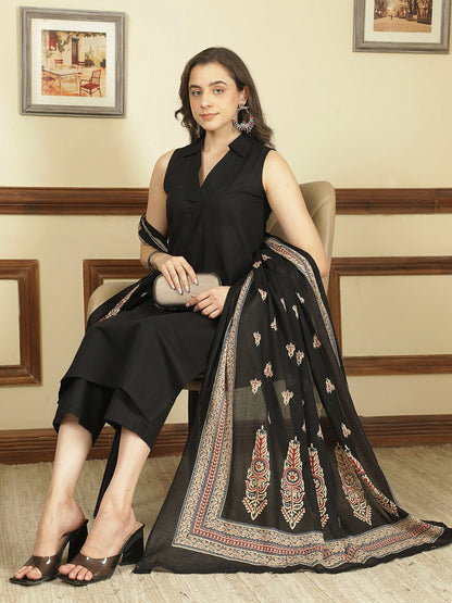 Dyed Pure Cotton Straight Kurta Set With Dupatta