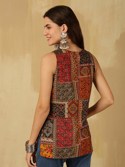Printed Viscose Rayon Sleeveless Top