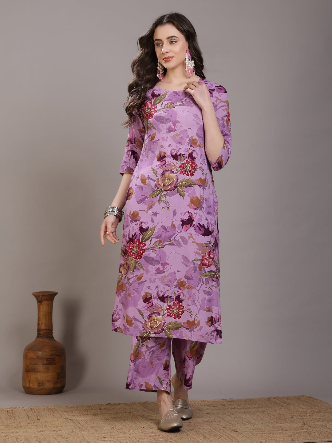 Printed Viscose Rayon Straight Kurta Set