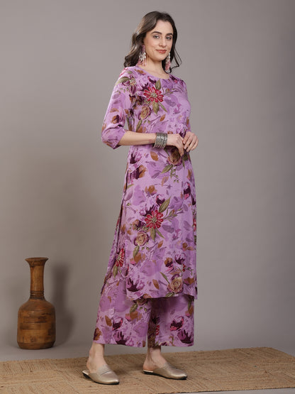 Printed Viscose Rayon Straight Kurta Set