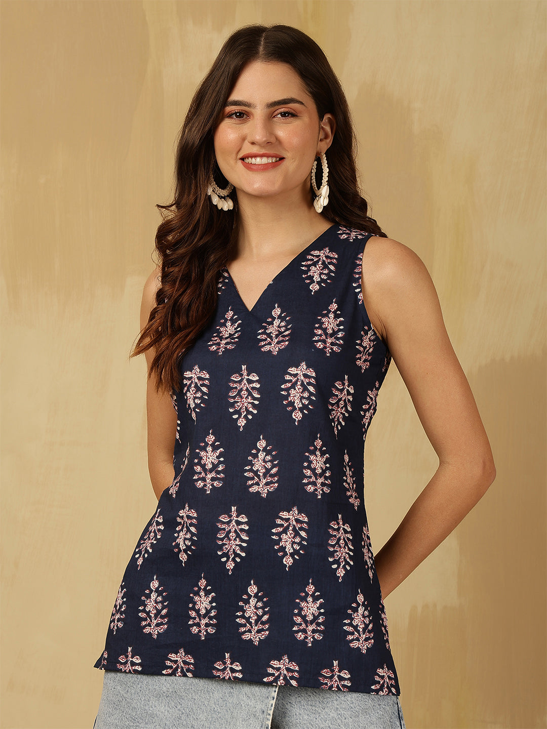 Printed Cotton Sleeveless Top