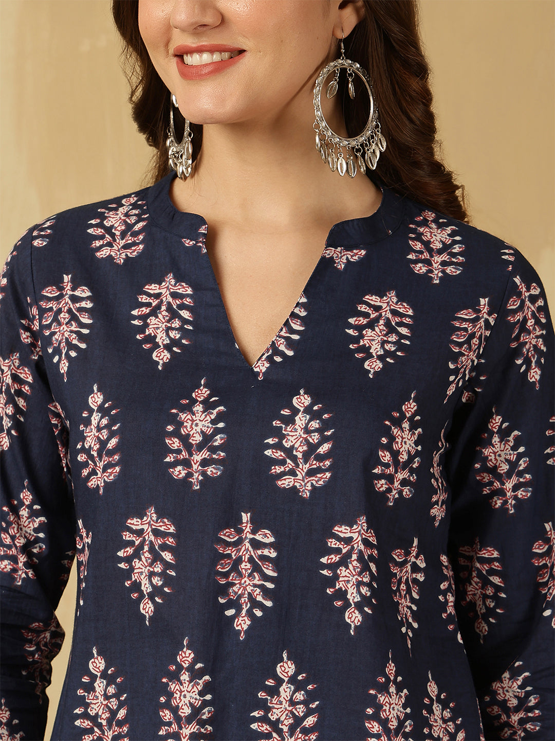 Printed Cotton Three-Quarter Sleeves Top