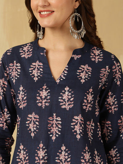 Printed Cotton Three-Quarter Sleeves Top