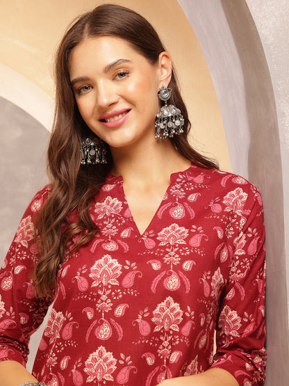 Printed Cotton Three-Quarter Sleeves Top