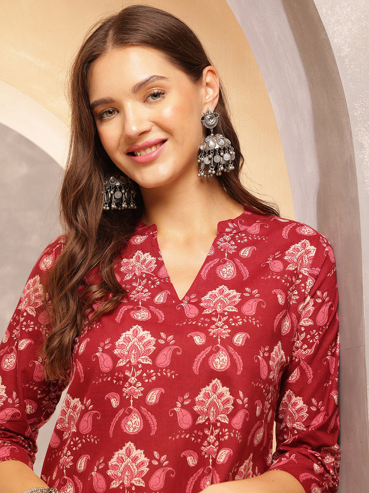 Printed Cotton Three-Quarter Sleeves Top