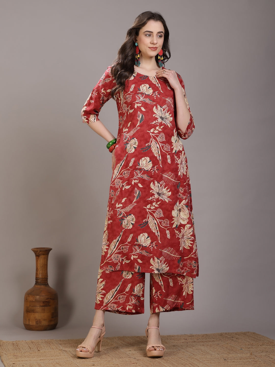 Printed Viscose Rayon Straight Kurta Set