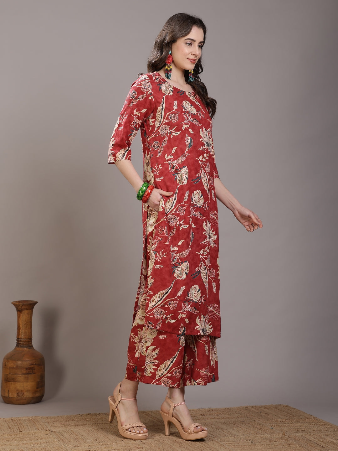 Printed Viscose Rayon Straight Kurta Set