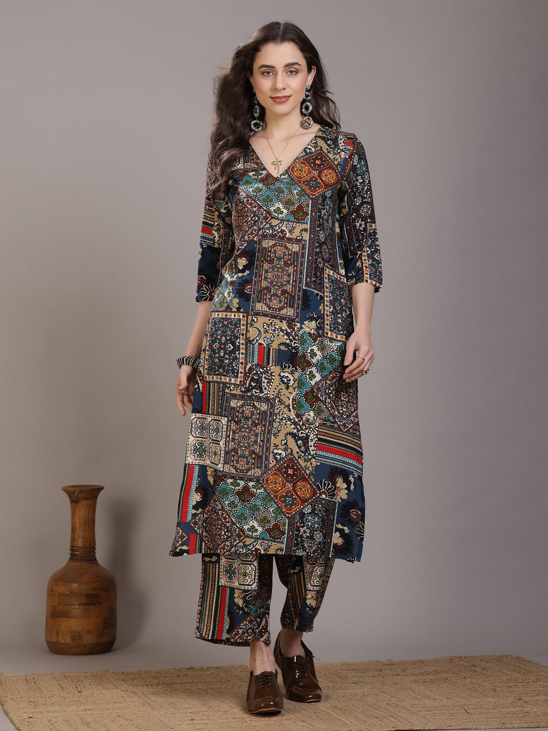 Printed Viscose Rayon Straight Kurta Set