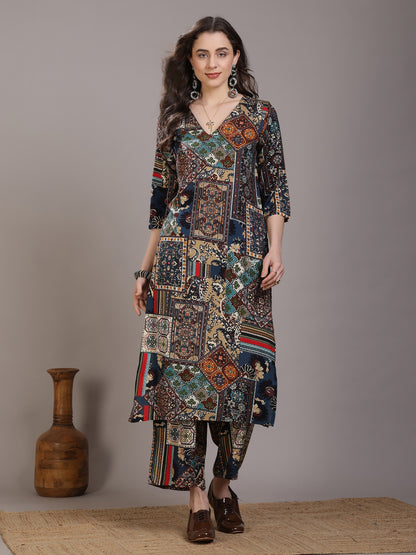 Printed Viscose Rayon Straight Kurta Set