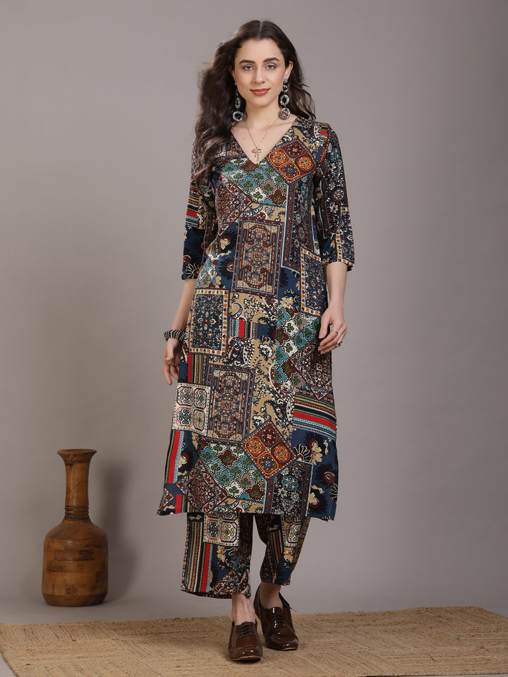 Printed Viscose Rayon Straight Kurta Set
