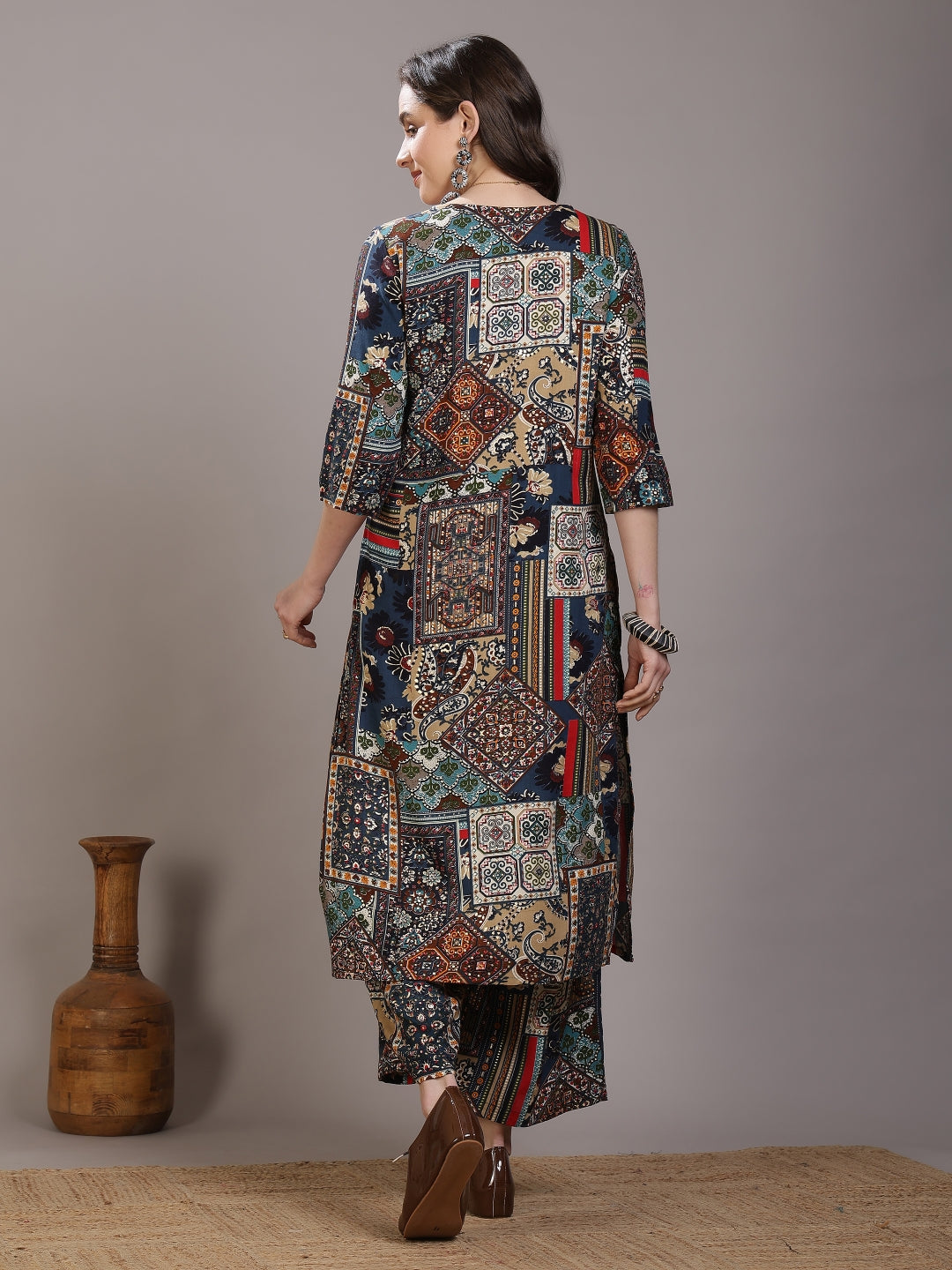 Printed Viscose Rayon Straight Kurta Set