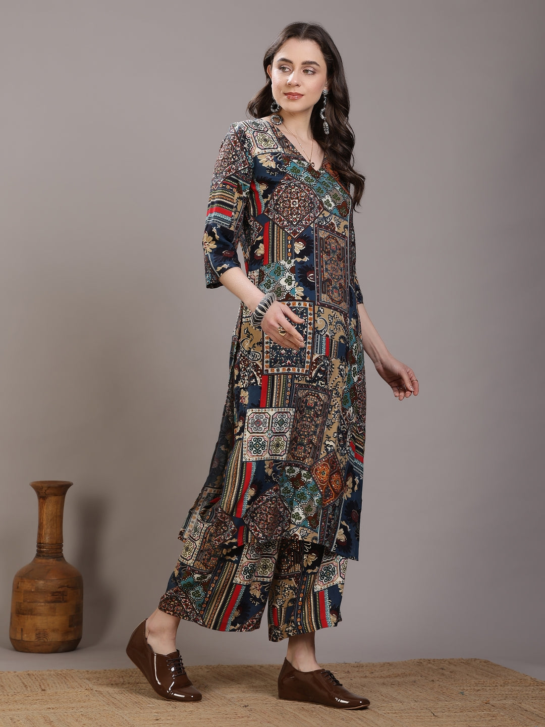 Printed Viscose Rayon Straight Kurta Set