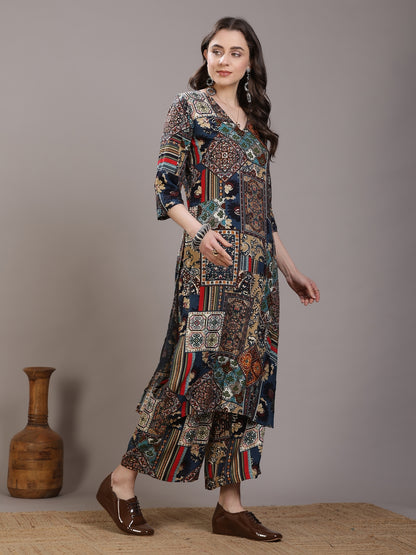 Printed Viscose Rayon Straight Kurta Set